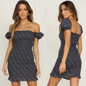 Quality Ladies Off Shoulder Printed Mini Boho Dress 2018 wholesale