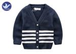 Children Stripes V Neck Boys Cardigan Sweater Long Sleeves Navy Color OEM