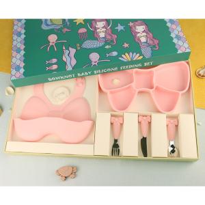 Quality Multi Colored Silicone Microwave Safe Toddler Plates With Bow Knot Girl Feeding Set wholesale