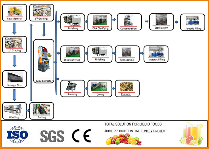 SUS 304 Turnkey Orange Juice Production Line with Siemens PLC Touch Screen