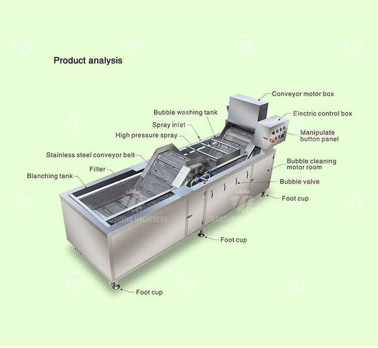 380V 3.5KW Stainless steel blanching machine bubble cleaning blanching equipment water bath spray equipment