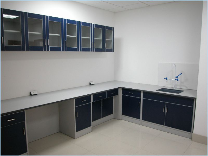 C-Frame Wood Steel Chemical Laboratory Wall Bench With Epoxy Resin Top