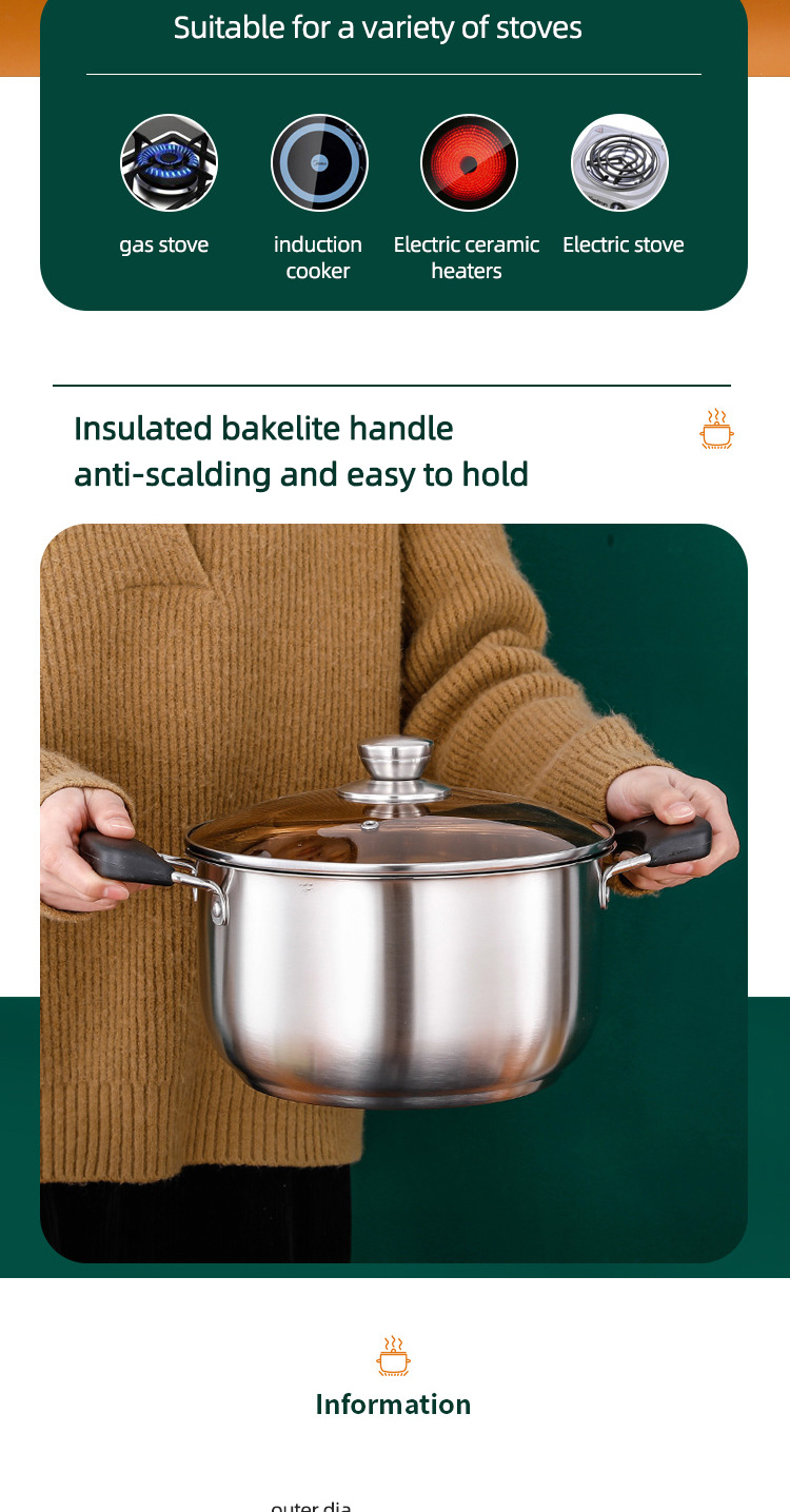 Wholesale Top Seller Double Bottom Induction Stew Pot Shabu Pot Stainless Steel Cooking Stock Soup Pot