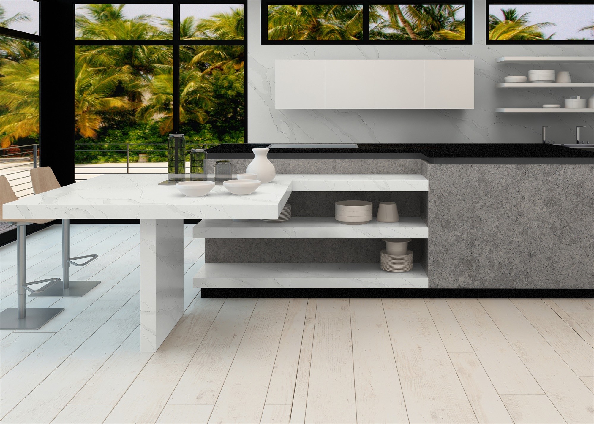 Kitchen Countertop Artificial White Calacatta Quartz Stone 18 MM Thick