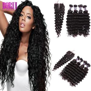Quality Deep Wave Indian Human Hair Extensions Cuticle Aligned With Lace Extension wholesale