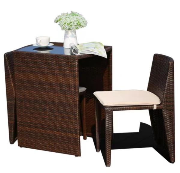 3Pcs Rattan Patio Dining Table And Chairs Leisure Patio Furniture Set Outdoor
