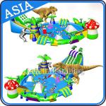 Outdoor Commercial Inflatable Ground Water Park Slide with Pool , Moving Water