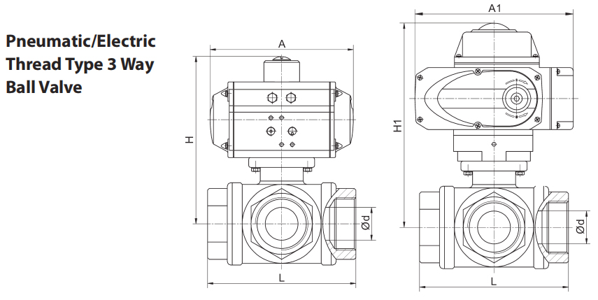 3 Way Stainless Steel Air Operated Ball Valve With Pneumatic Actuator