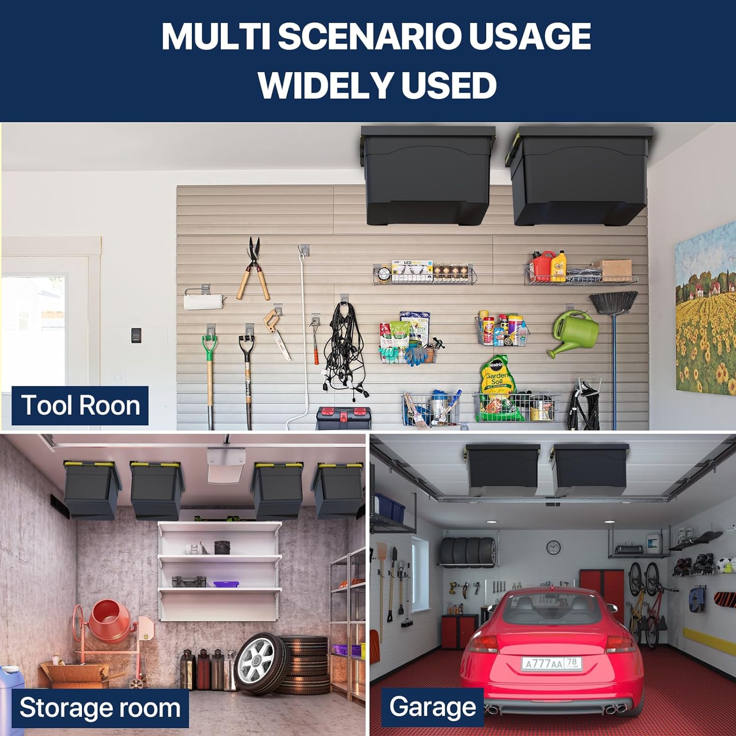 Overhead Garage Storage Racks for Utility Bins 26inch 1.8mm Heavy Duty Ceiling Mount