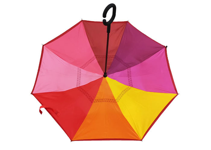 Straight Folding Folding Inverted Umbrella , Car Reverse Umbrella C Shaped Handle