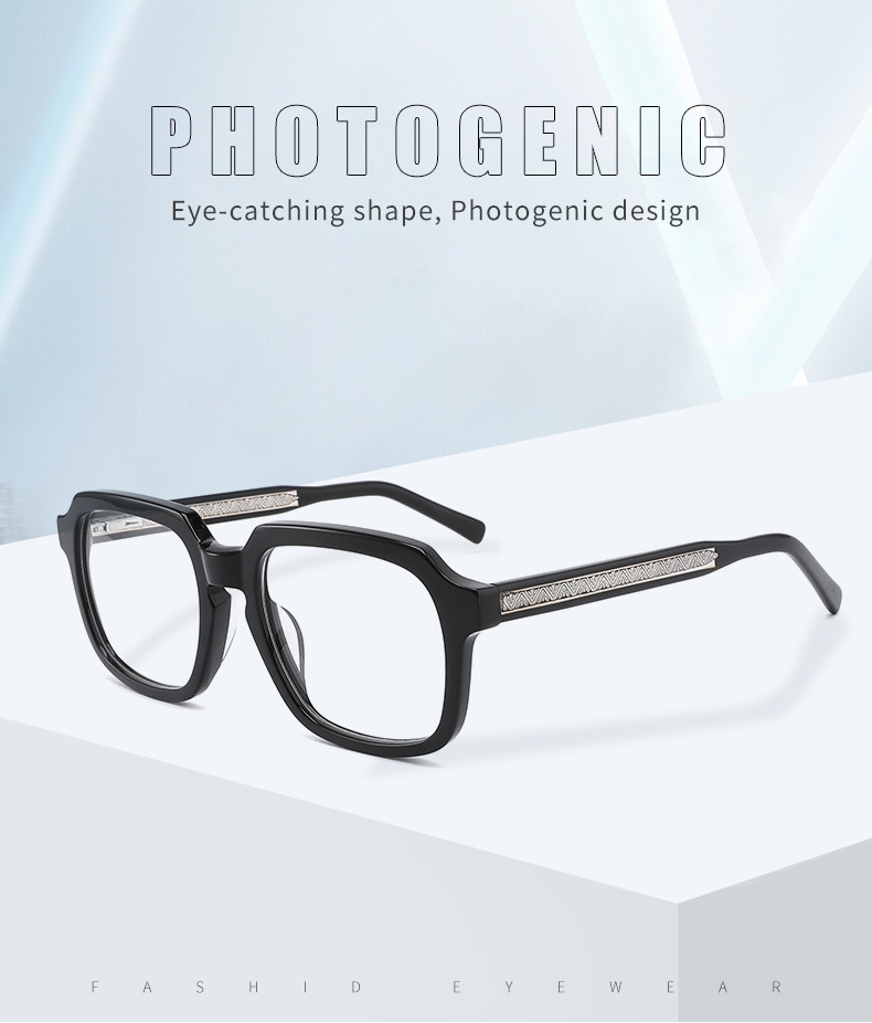 Men'S Acetate Frame Glasses Retro Square Patterned Temples 52mm