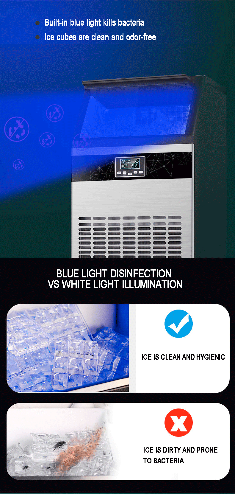 NO App-Controlled 60-100kg Home Mini Commercial Ice Maker Machine for Automatic Ice Cube Making Tap Water Or Bottled Water Input