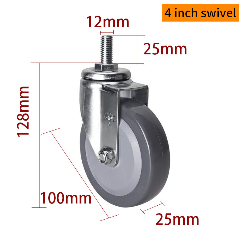 Wear Resistant Light Duty Casters 100mm 4 Inch Metal Casters 364S-74
