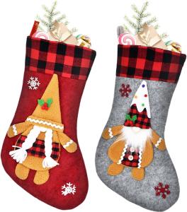 Quality 2 Pcs Christmas Stockings New Set, 3D Gnomes Soft Classic Red and Grey Fireplace Hanging for Holiday Xmas Party Decor wholesale