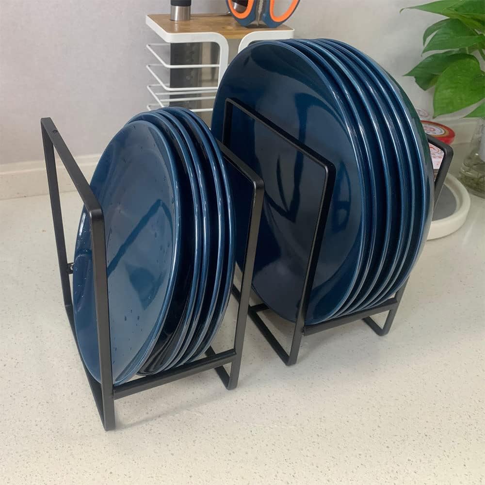 Metal Dish Organizer Stand for Kitchen Counter Black White 6.4 L x 4.5 W x 7.9 H inch