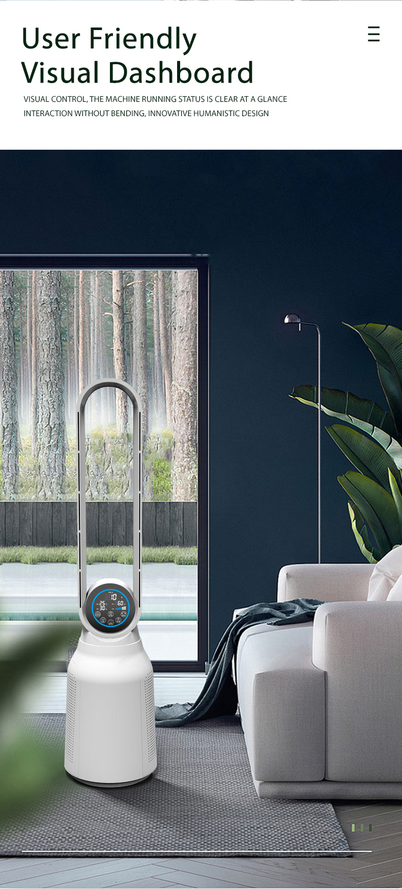 Multifunctional Smart 2 in 1 Home Air Filter Whole house HEPA Filter Leafless Air Purifier Standing Fan Tower Fan