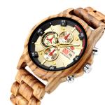 Chronograph Stopwatch Calendar Wooden Quartz Watch , Personalized Wooden Watch