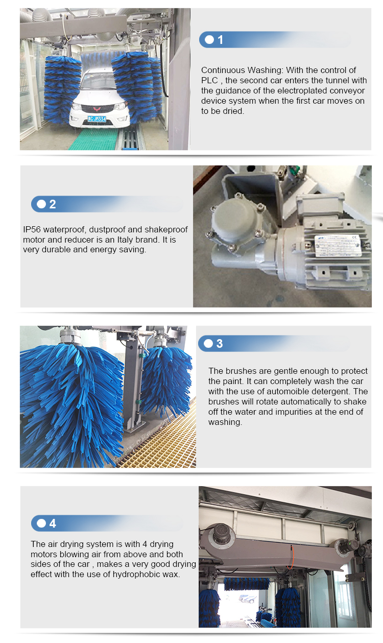 High Pressure Tunnel Car Wash System With Air Dryer Air Brushes 9600x3800x3400MM