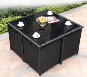Quality Outdoor Square Rattan Garden Dining Table With Glass Top Weatherproof wholesale