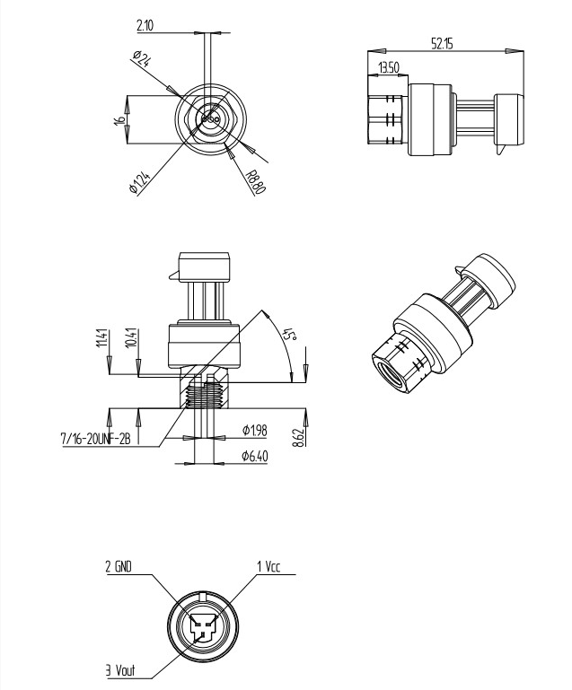 Pakard Refrigeration Pressure Transmitter 5VDC With Ceramic Sensor
