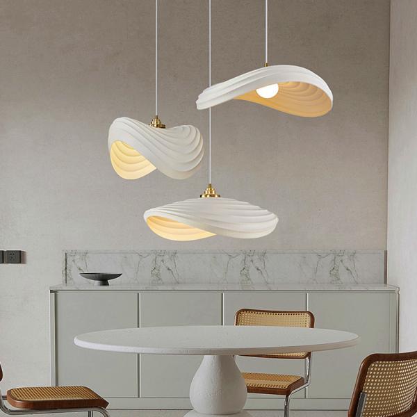 Nordic Minimalist Wabi Sabi Cream Style LED Dining Room Cafe Pendant Light(WH-VP