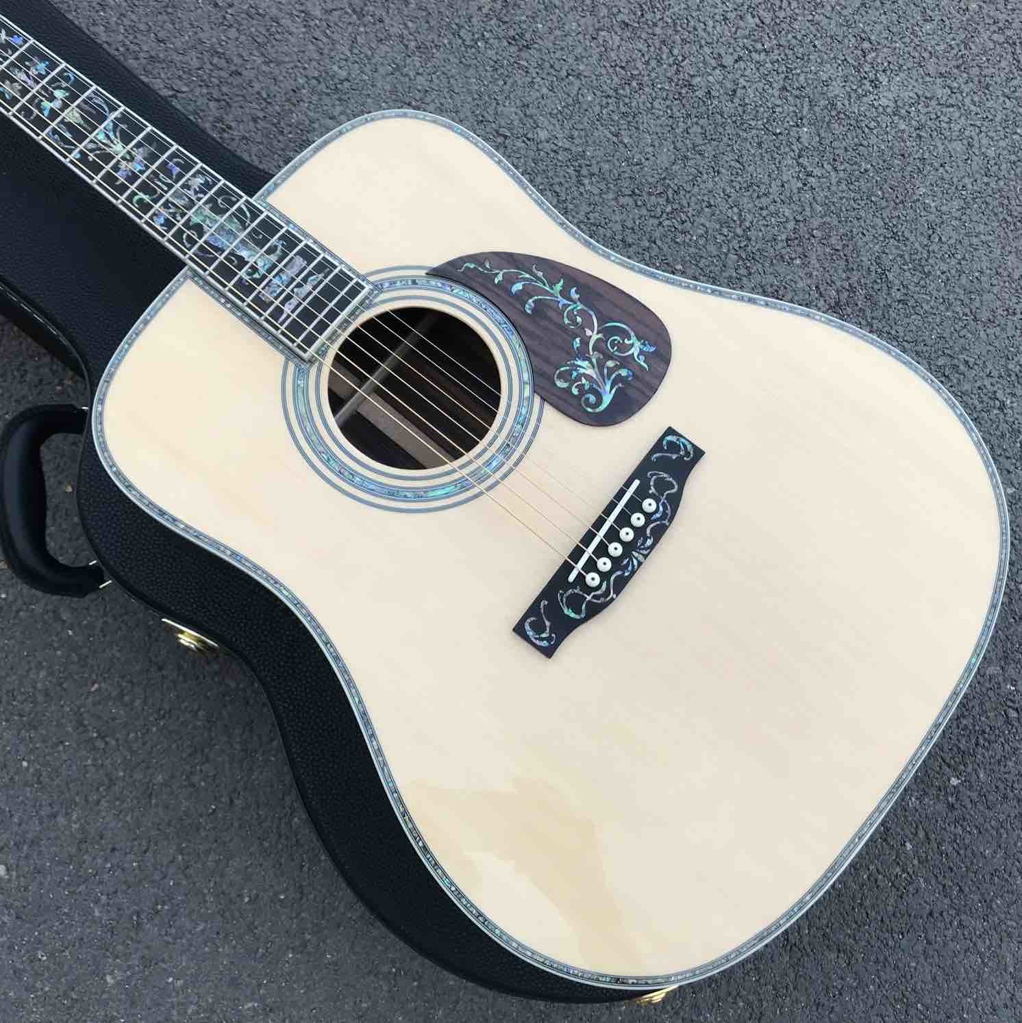 Deluxe Abalone inlays Ebony fingerboard D style acoustic Guitar,OEM Solid Spruce top 41 inch Acoustic electric Guitar