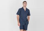 Navy Blue Mens Luxury Sleepwear Button Through Shirt And Short Pants Eco