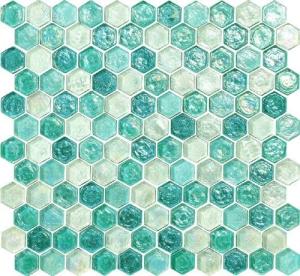 Quality Skyp blue water waving glass mosaic tile hexagon shape tile wholesale