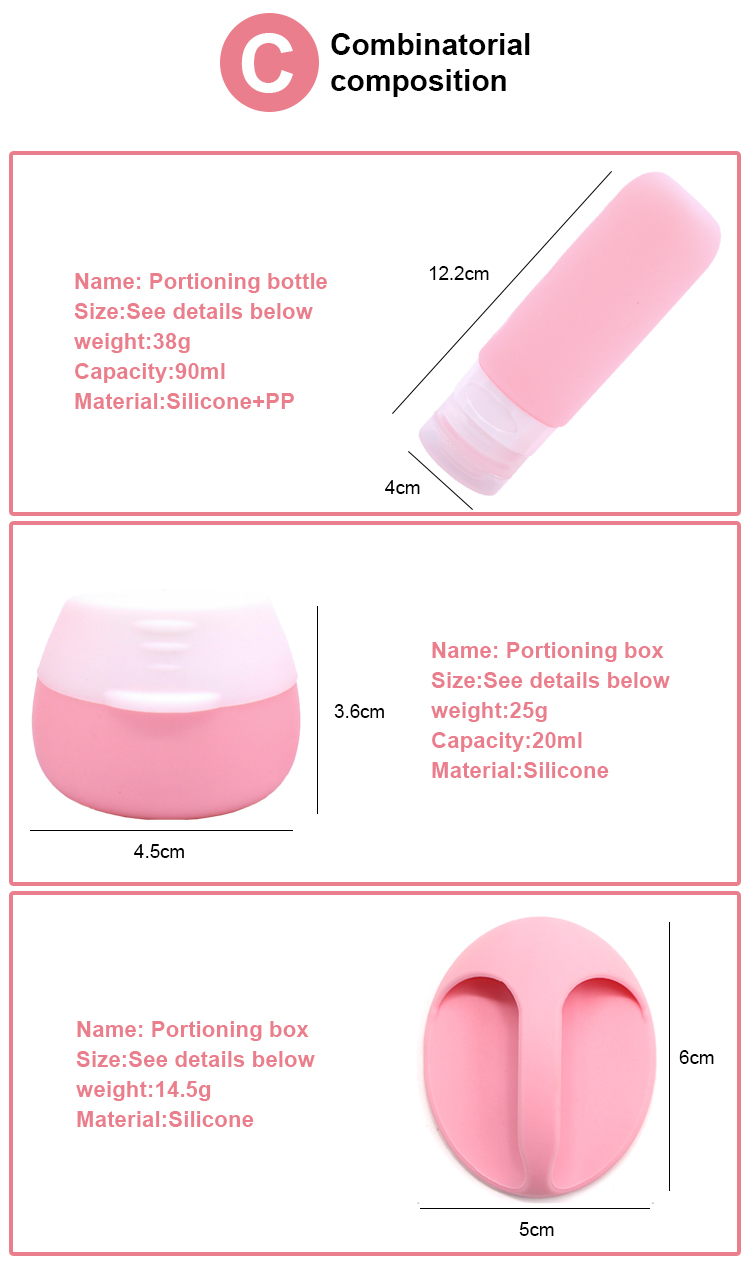 Squeezable Shampoo Cosmetic Silicone travel bottles set pack 7 pieces