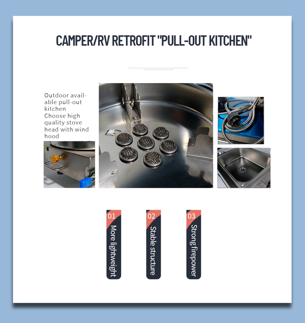 JP Boat Caravan Campervan Motorhome RV Stainless Steel Pull Out Gas Stove Burner Cooker with Intergrated Sink and Faucet