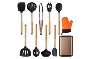 Quality 11pcs Rose Gold Silicone Cooking Utensils Set with Copper Utensil Holder wholesale