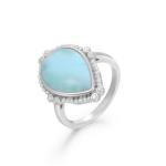 Natural Cabochon Larimar Silver Jewelry Gemstone Ring 925 Solid Sterling Silver