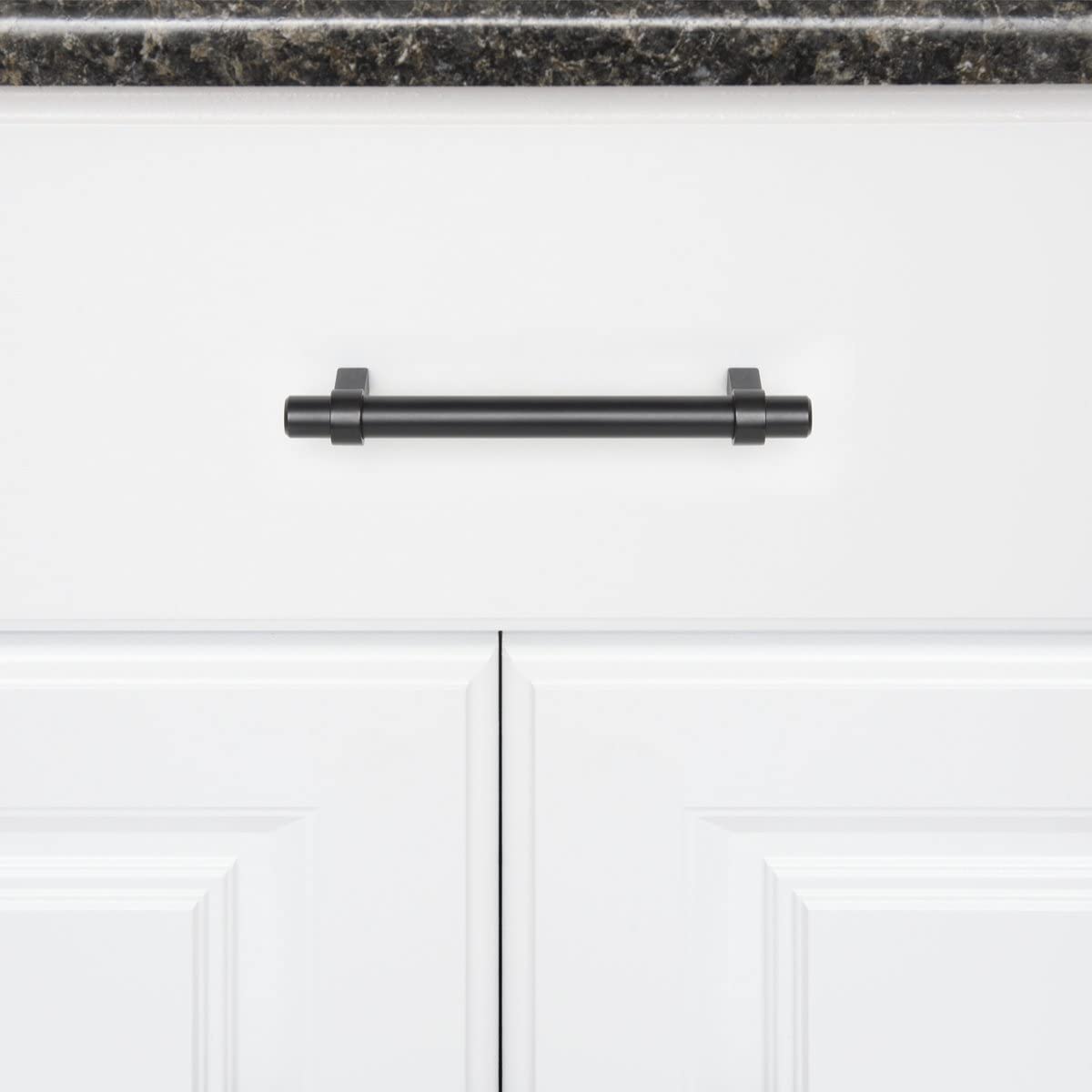 6.63-inch Stainless Steel Straight Bar Cabinet Handle 5-inch Hole Center Flat Black