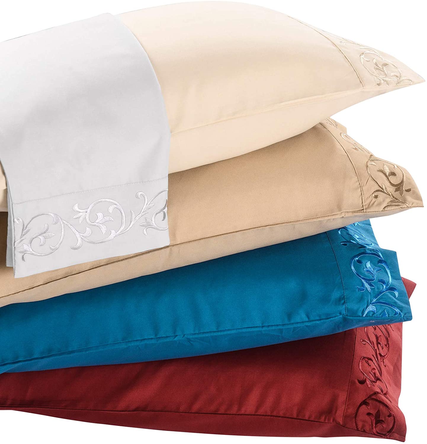 NO Filling Elegant and Modern Scroll Flowers Embroidered Sheet Set 4pcs 100% Polyester