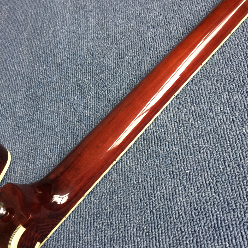 Hollow body jazz electric guitar, Double F holes Chestnut skin electric guitar