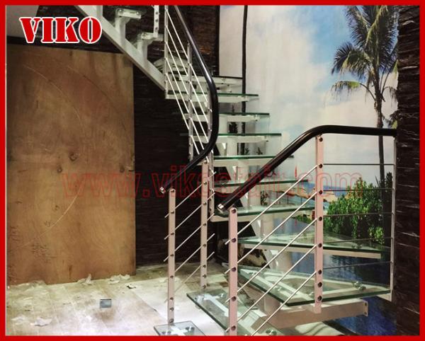 Steel Cable Stair VK65SC TreadTempered glasAluminum Baluster Glass Handrail 304