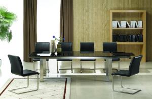 Quality 2700mm Length Black Extendable Glass Dining Table Dt-0905 With Stainless Steel Frame wholesale