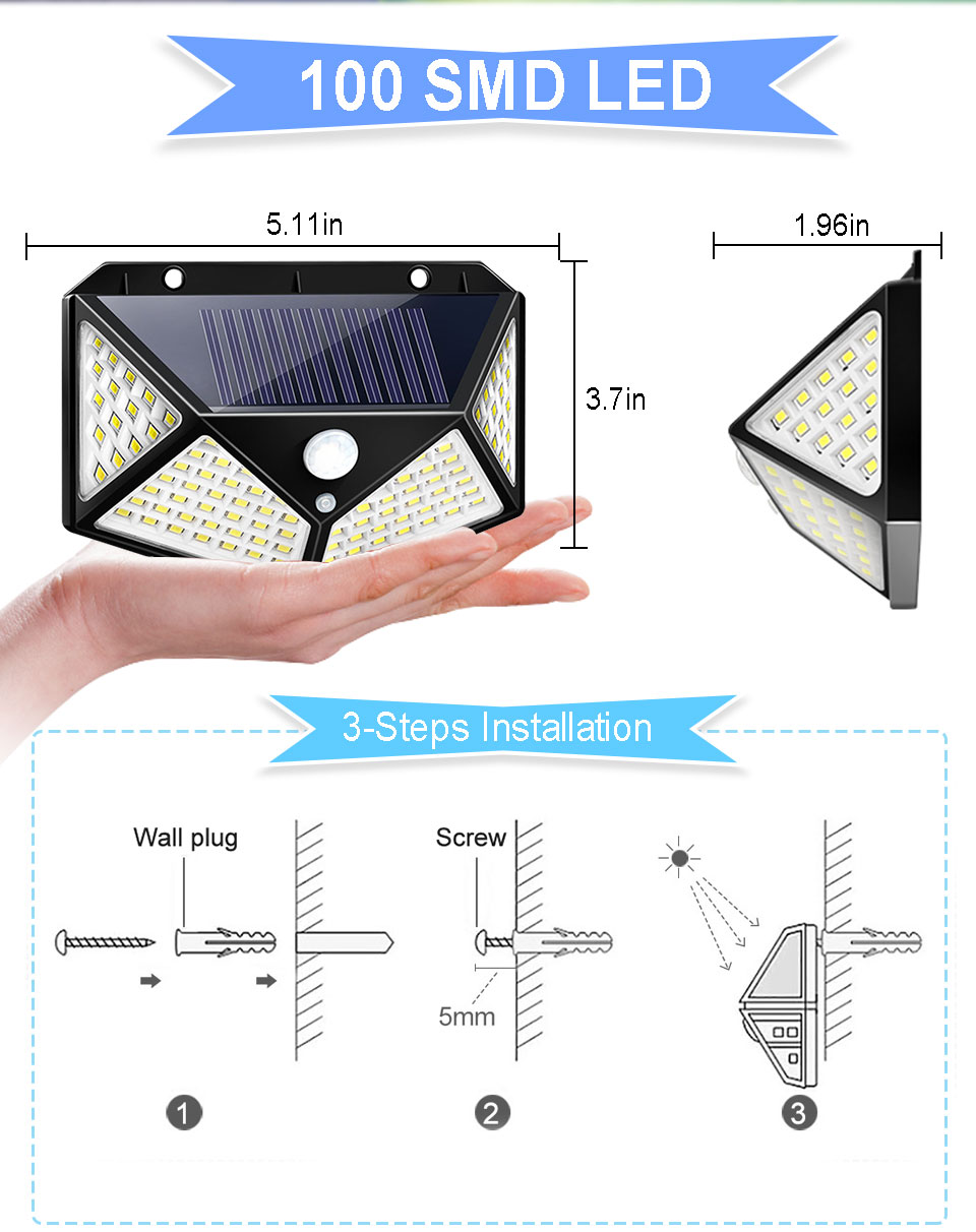 5.5V 100LED Waterproof Wall Lamps 20W 25s For Garden Parking