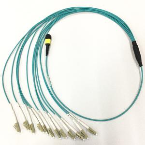 Quality MPO To LC Breakout Fiber Optic Cable 3.0mm 12F LSZH Material Aqua OM3-300 PC Polish wholesale