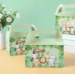 Custom Animal Print Handle Paper Box for Kids' Jungle Theme Birthday and Baby
