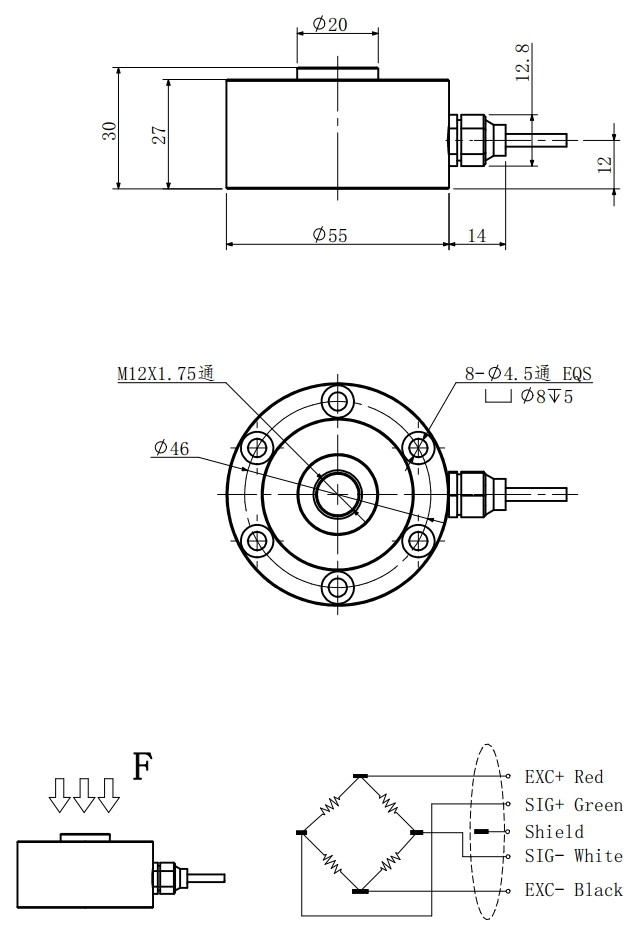 0.05% 20kg Spoke Type Load Cell Stainless Steel Compression Force Transducer