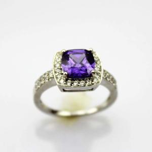 Quality Women Jewelry 925 Silver 7mmx7mm Amethyst Cubic Zirconia Ring(FR024) wholesale