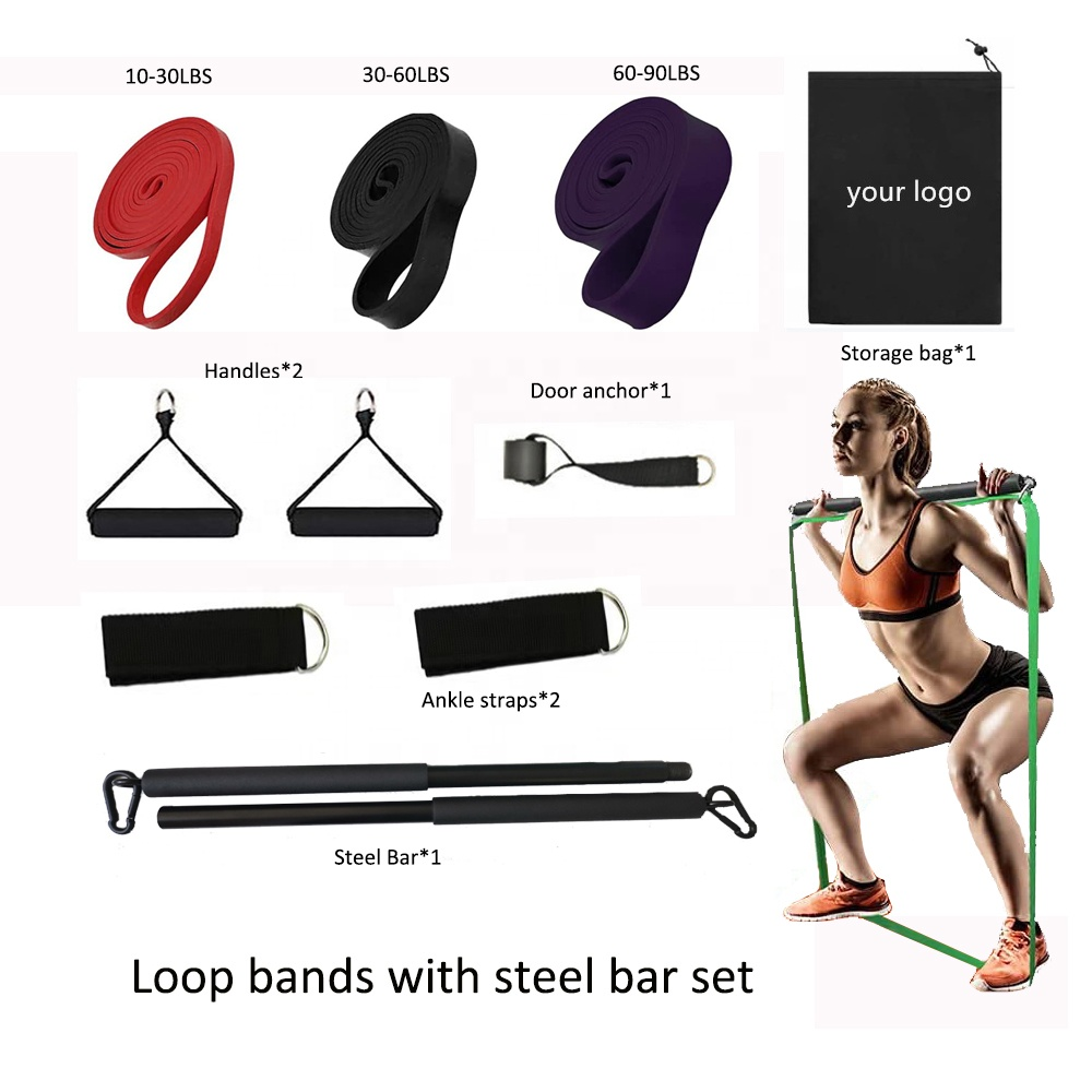Custom 100cm Pilates Bar Kit With Resistance Bands Gym Yoga Exercise