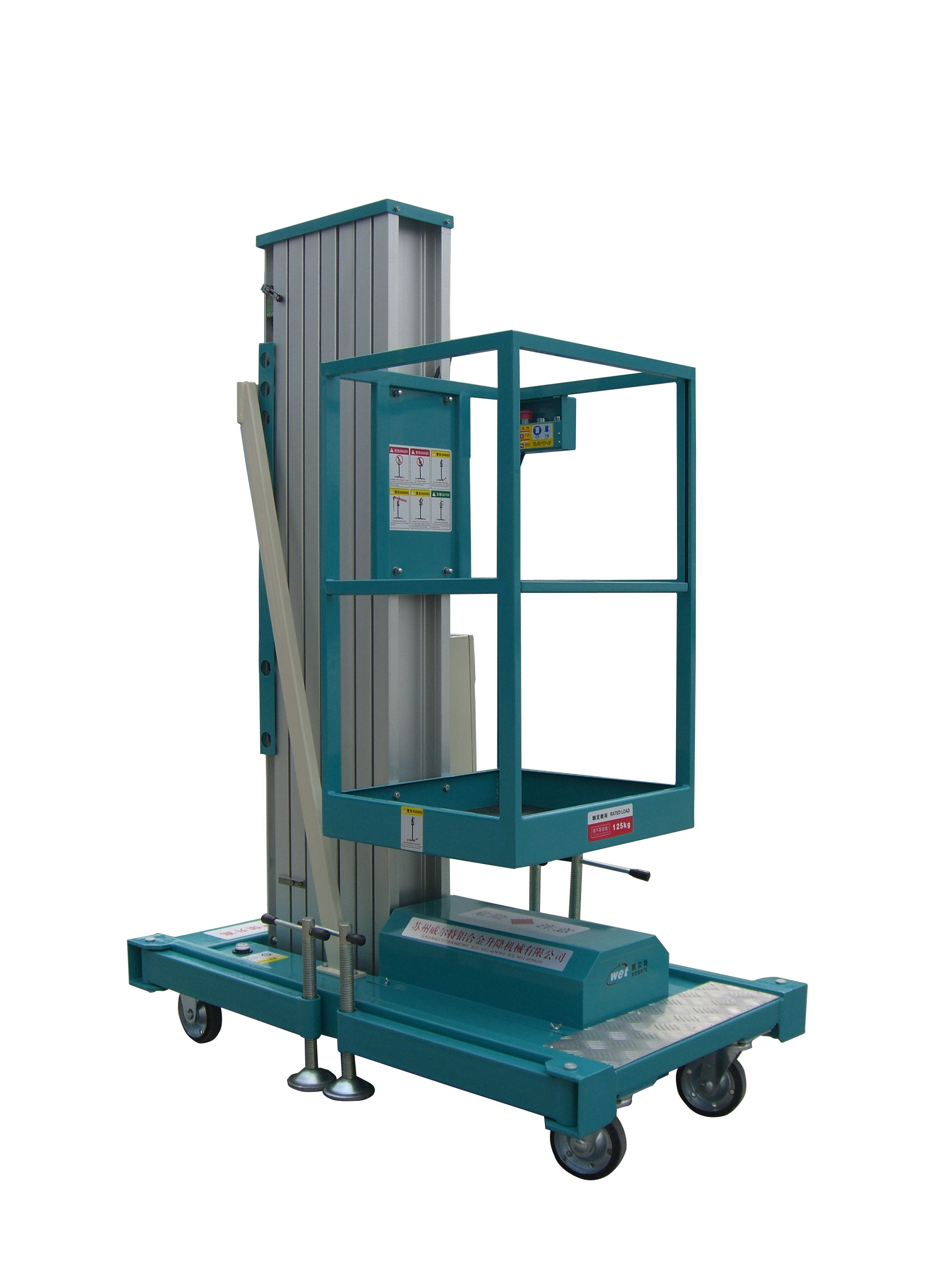 Manual Pushing Aerial Work Platform Single Mast 10m Manlift 130Kg Loading Capacity