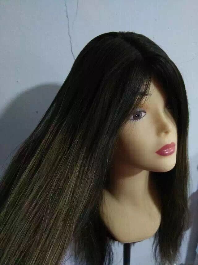 European Human Hair Wig Jewish Wig Kosher Wig, 22 inches Dark Roots