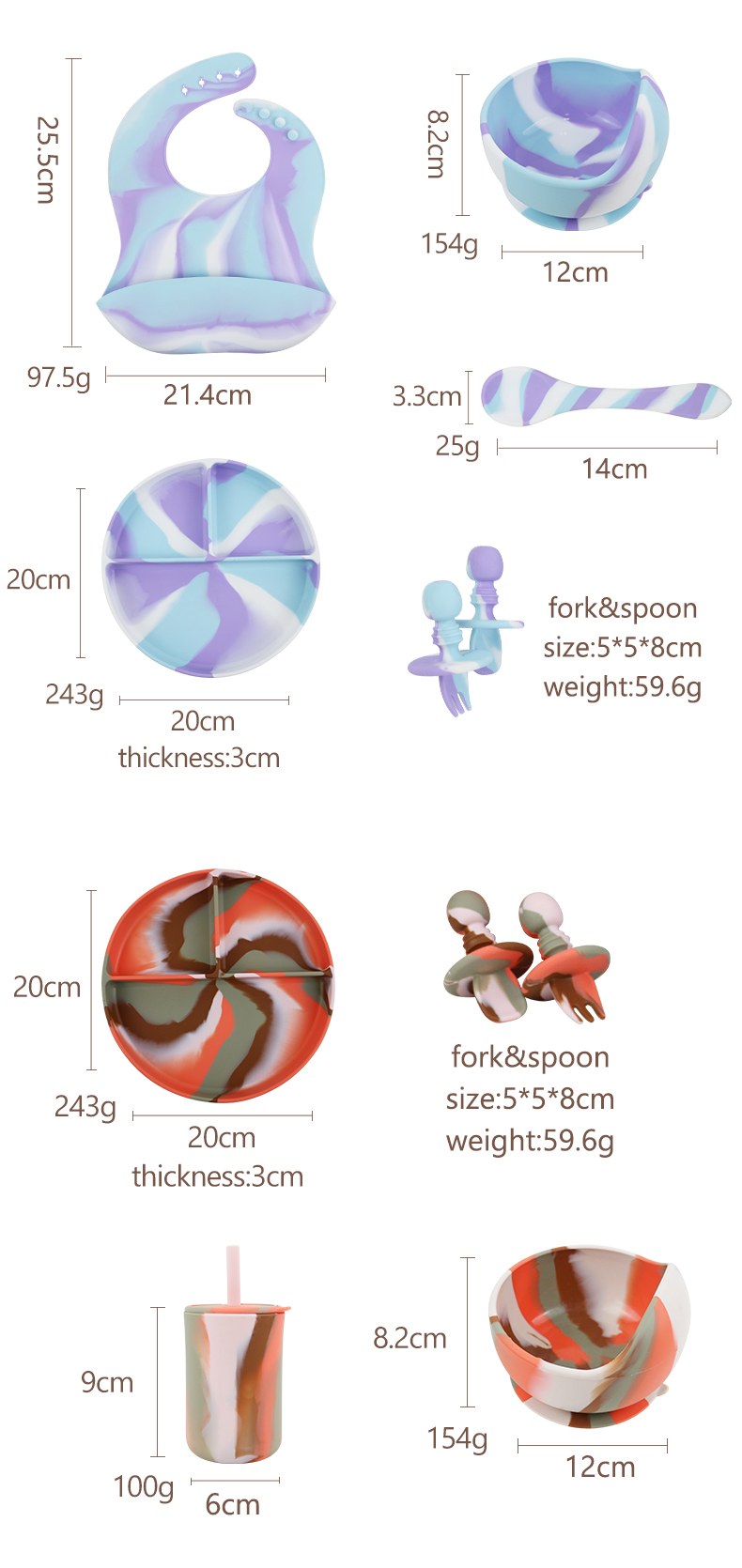 Multiple Color Silicone Tableware Set Plate For Baby Toddler Dinner set kids silicone food set
