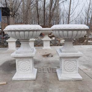 Quality Natural Stone Flower Pot White Marble Planter Urns Handcarved Large Garden Modern Home Decoration Design wholesale