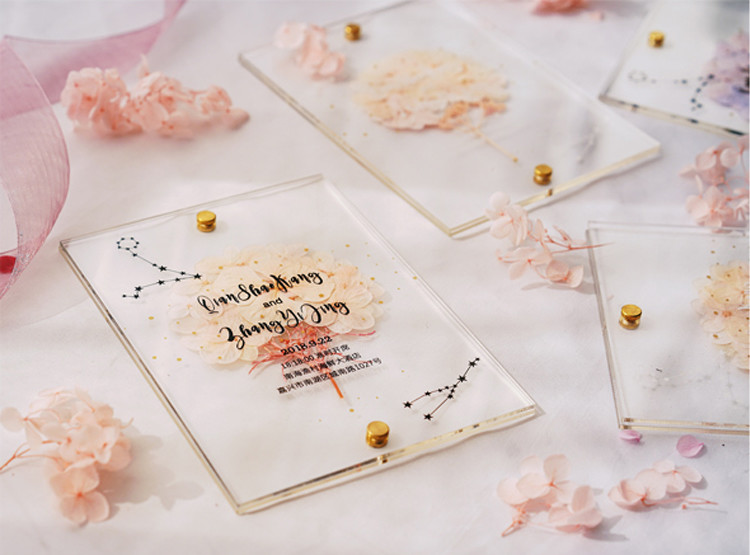 acrylic invitation magnetic wedding and envelope card double layers flower