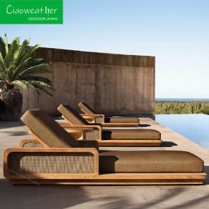 Quality Hotel Function Patio Garden Outdoor Furniture Weathered Solid Wood Daybed Lounge Chaise with Waterproof Cushions wholesale