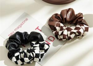Quality grid leather fabric tie hair rope scrunchies large ins ring girls bun headband accessories wholesale